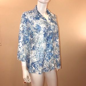 Maggie Sweet Lace Blouse Womens Size Small Blue White Button Up Cover Up